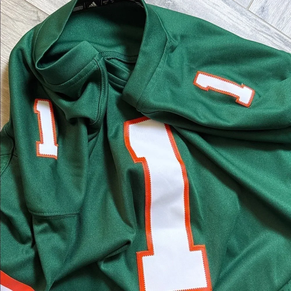 adidas Stitched Green Football Jersey with White Number ONE 1 and Orange Trim XL